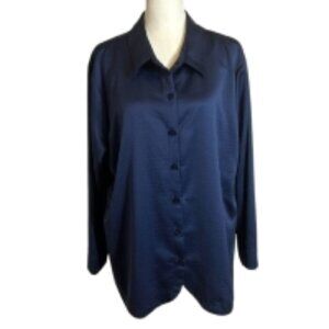 Nordstrom Navy Silky Textured Polyester Blouse Sz XL